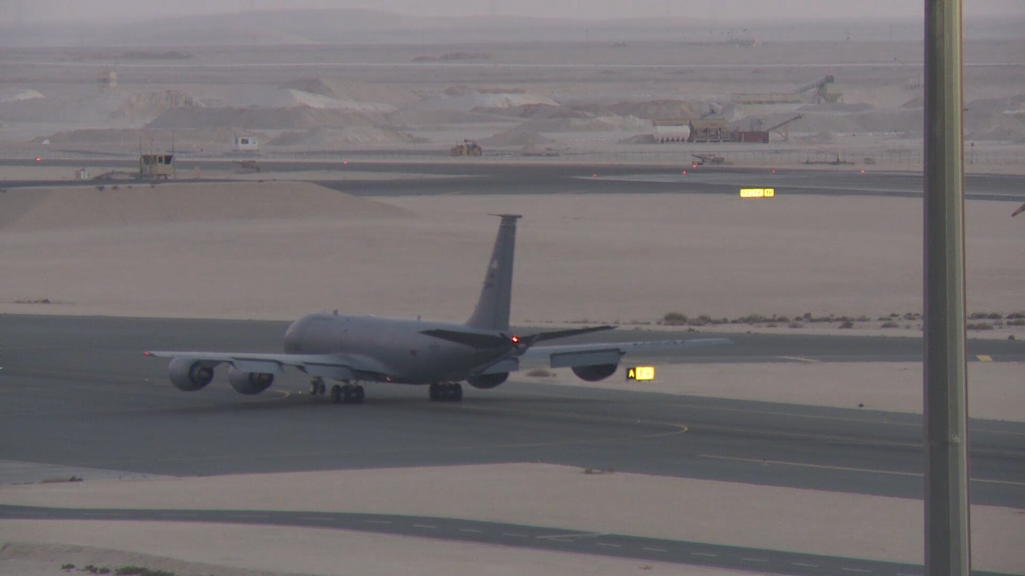 A KC-135 Stratotanker taxis in preparation for take-off, Dec. 31, 2014, at Al Udeid Air Base, Qatar. The 340th Expeditionary Air Refueling Squadron here surpassed a major milestone with their Roll-On Beyond Line of Sight Enhancement data link system when the unit completed 40,000 flight hours while supporting combat missions in the U.S. Central Command area of operations. (U.S. Air Force photo by Staff Sgt. Mariko Frazee)