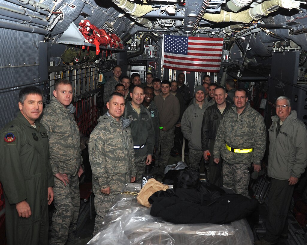 Leadership from the 352nd Special Operations Group  and the 100th Air Refueling Wing gathered on board Jan. 8, 2015, to respectfully say goodbye before the final MC-130H Combat Talon II departs RAF Mildenhall for Hurlburt Field, Florida. This departure flight concludes its tenure at the 7th Special Operations Squadron at RAF Mildenhall. The MC-130H, tail number 0195, is the last of its kind to leave the European theater. (U.S. Air Force photo by Tech. Sgt. Stacia Zachary/Released)