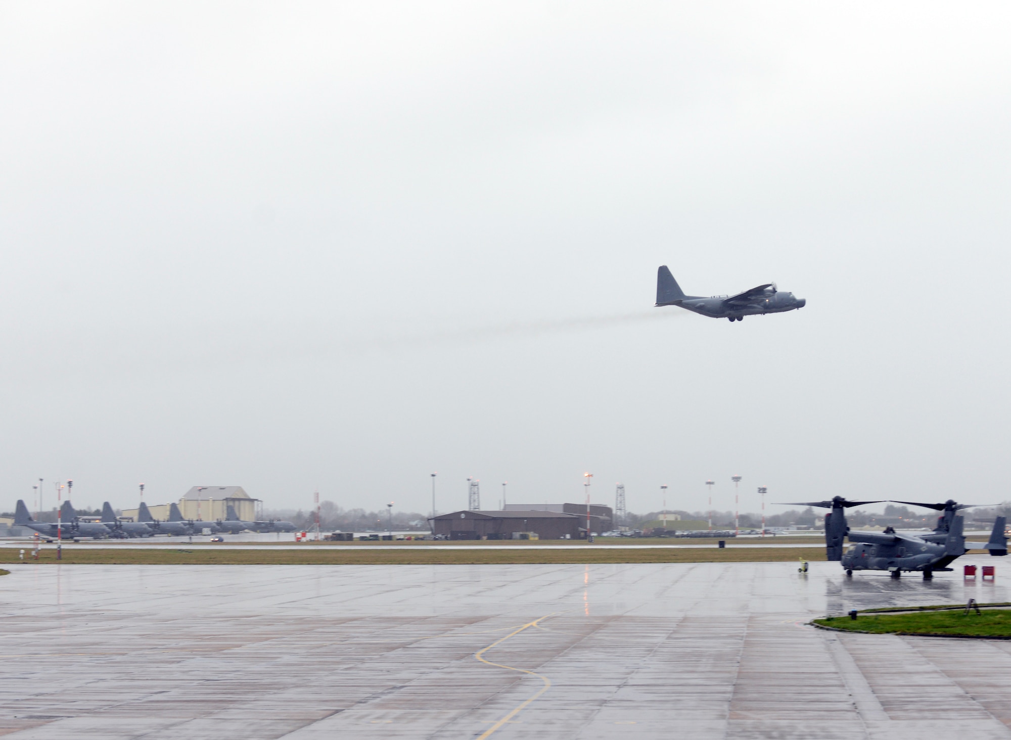 The final MC-130H Combat Talon II departs RAF Mildenhall for Hurlburt Field, Fla., Jan. 8, 2015. This departure flight concludes its tenure at the 7th Special Operations Squadron at RAF Mildenhall. The MC-130H, tail number 0195, is the last of its kind to leave the European theater. (U.S. Air Force photo by Tech. Sgt. Stacia Zachary/Released)