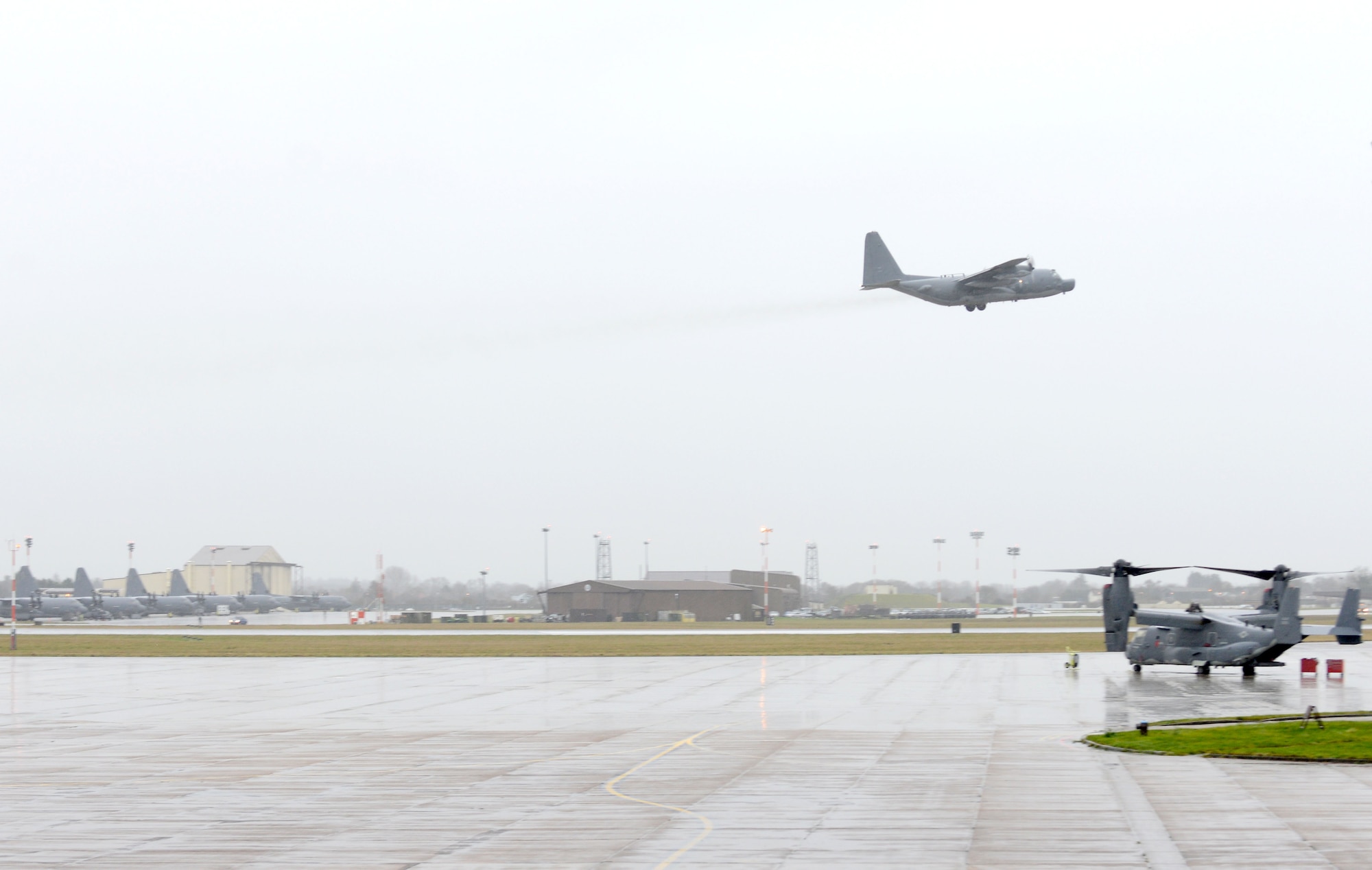 The final MC-130H Combat Talon II assigned to the 7th Special Operations Squadron departs RAF Mildenhall Jan. 8, 2015, thus ending its tenure as a special operations aircraft at the United Kingdom air base. Its departure marks the final step of Special Operations Command Europe's transition from the Talon II to the CV-22 Osprey. The MC-130H, tail number 0195, is the last of its kind to leave the European theater. Much like the 7th SOS, the MC-130H Talon II has a rich legacy. (U.S. Air Force photo by Senior Airman Kate Maurer/Released)