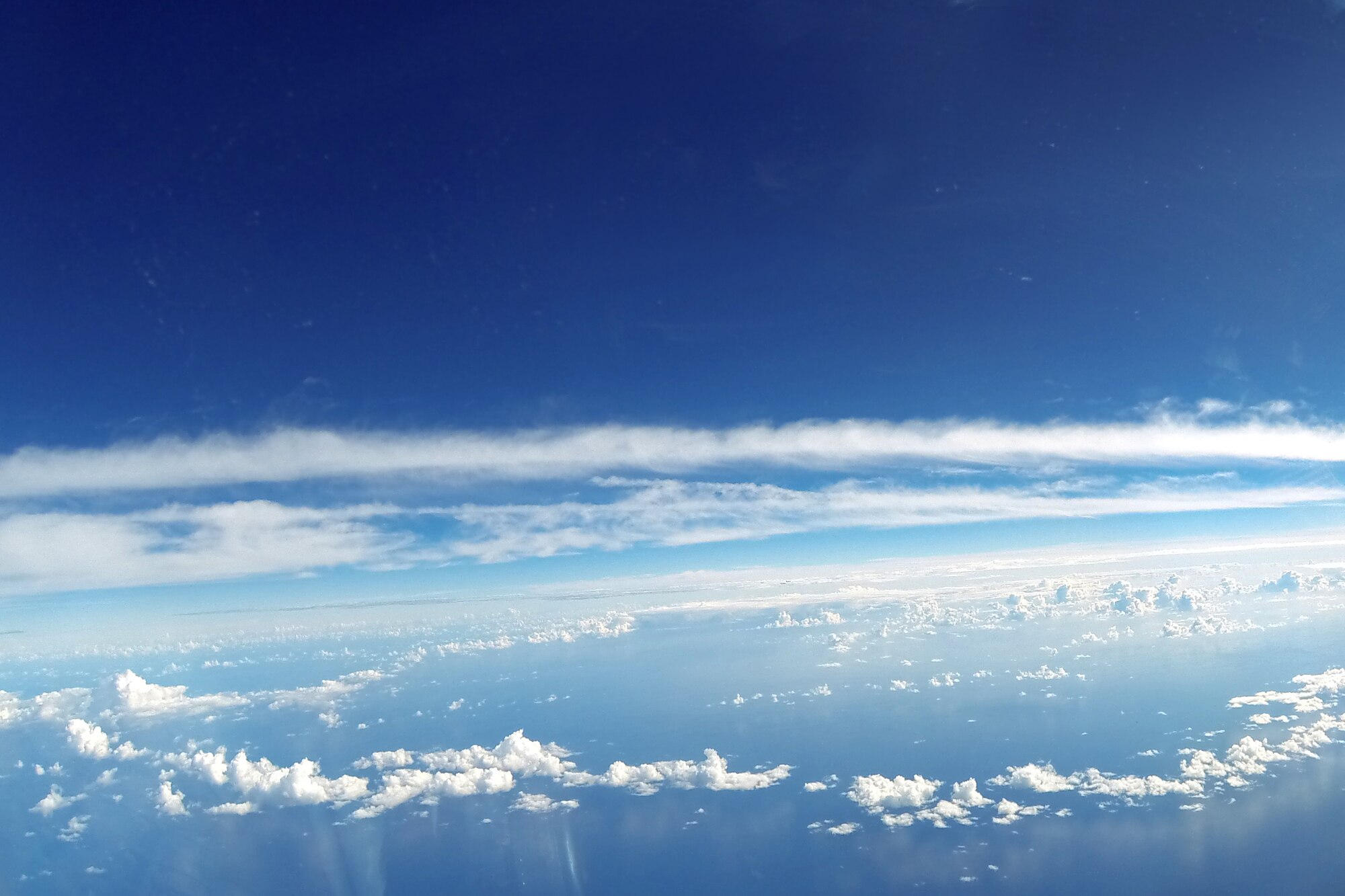 The skies above the Atlantic Ocean, as seen from a KC-135R Stratotanker from the 916th Air Refueling Wing, Seymour Johnson Air Force Base, North Carolina, Dec. 6, 2014. The refueling flight supported a group of E-8C Joint Surveillance Target Attack Radar System from the116th Air Control Wing, Robins AFB, Ga. (U.S. Air Force photo by Master Sgt. Wendy Lopedote)     