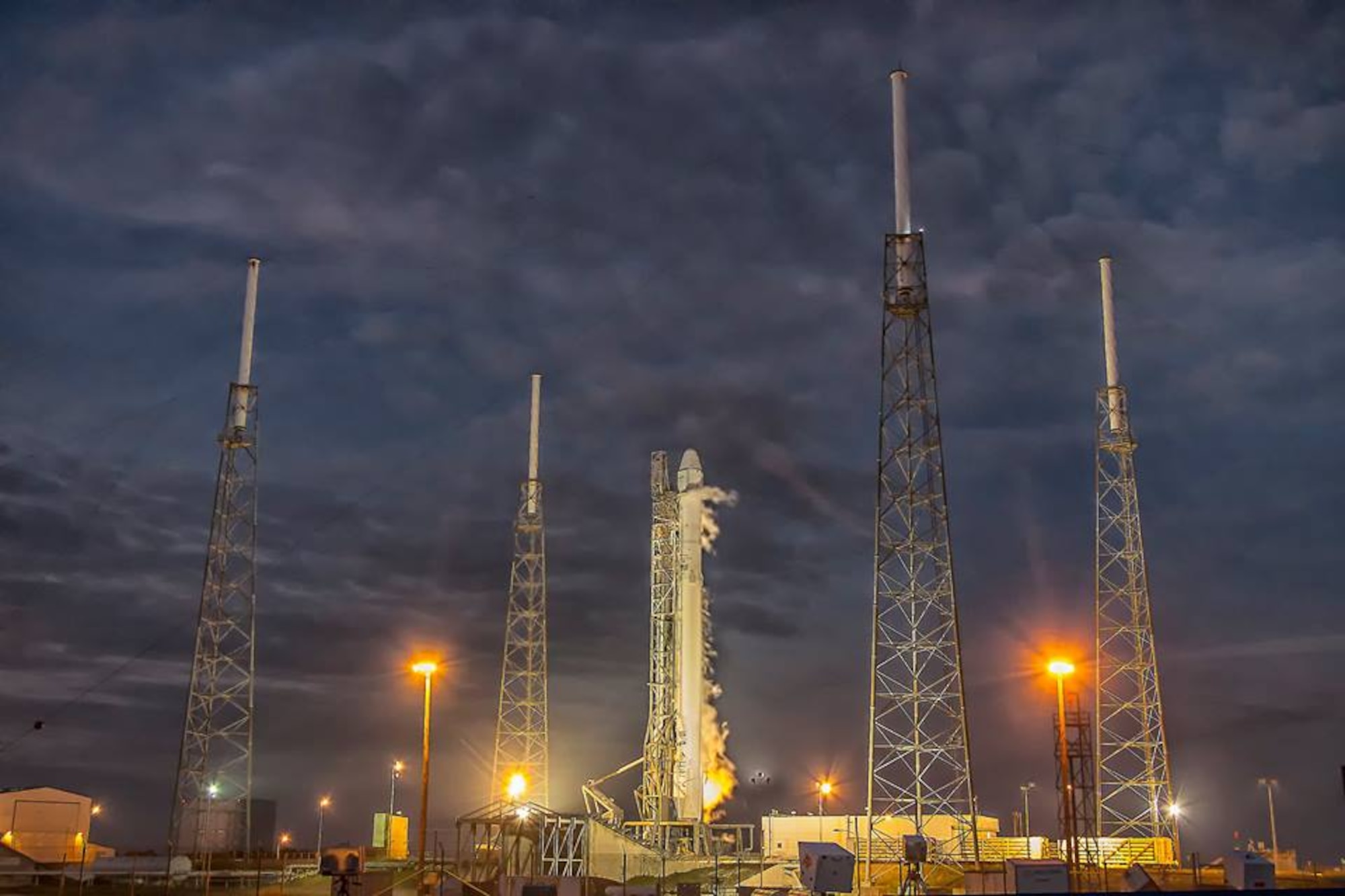 The 45th Space Wing supported Space Exploration Technologies' (SpaceX) successful launch of their Falcon 9 Dragon spacecraft headed to the International Space Station  at 4:47 a.m., Jan. 10, from Space Launch Complex 40 at Cape Canaveral Air Force Station, Fla. The mission, designated SpaceX CRS-5, is the fifth of 12 SpaceX flights NASA contracted with the company to resupply the space station. It will be the sixth trip by a Dragon spacecraft to the orbiting laboratory. (Photo courtesy/John Studewell/AmericaSpace)
