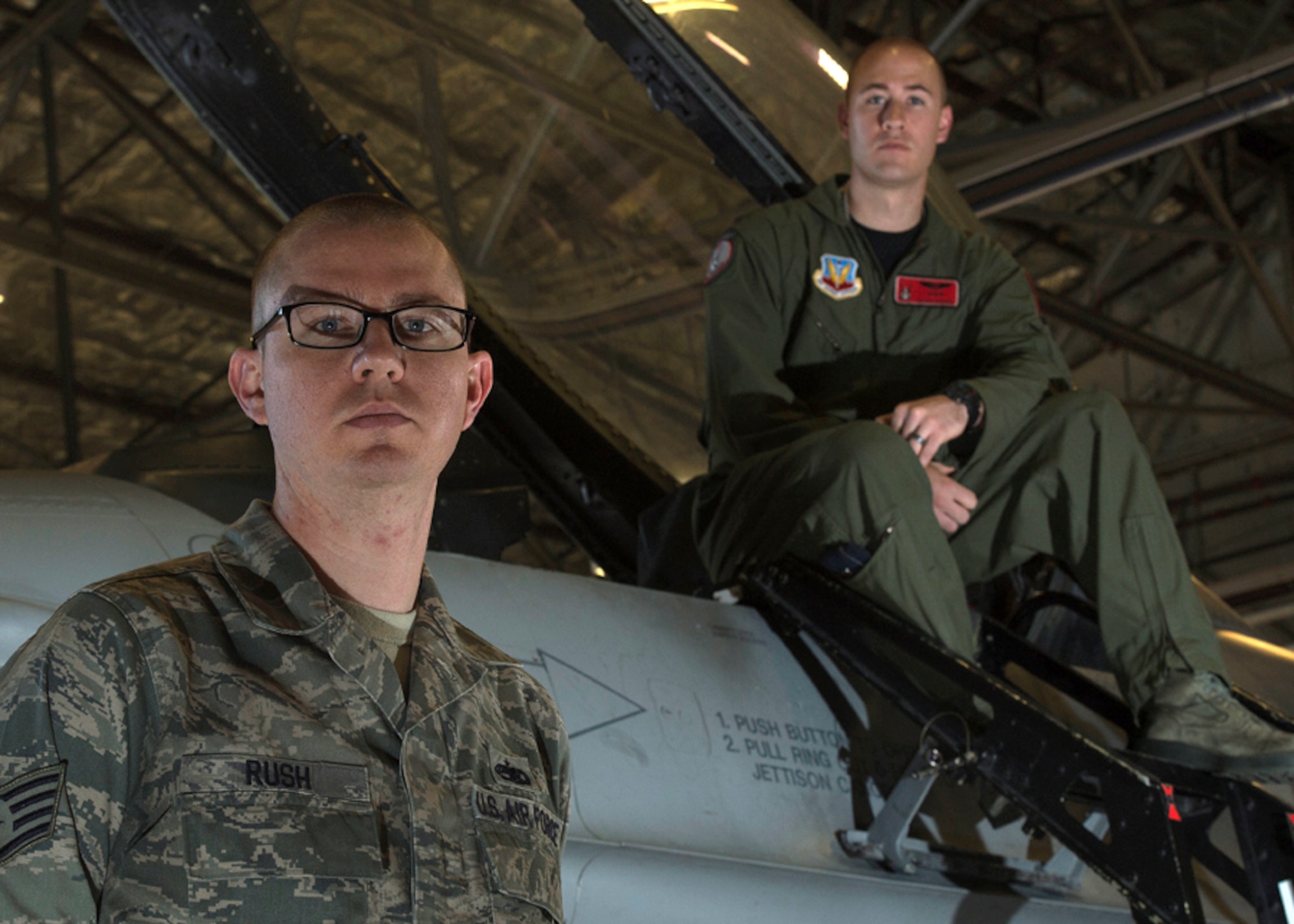 Brothers 1st Lt. Sean Rush, right, and Staff Sgt. Brandon Rush are both assigned to the 388th Fighter Wing at Hill Air Force Base, Utah. Sean is a pilot in the 421st Fighter Squadron and Brandon is from the 388th Aircraft Maintenance Squadron. (Courtesy photo)