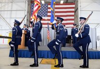 Airmen from Beale’s Honor Guard post the colors during a retirement ceremony for Chief Master Sgt. James Crites, 9th Operations Group superintendent, at Beale Air Force Base, Calif., Jan. 9, 2015. Crites originally from Walnut Creek, Calif., entered the Air Force in April 1985. (U.S. Air Force photo by Senior Airman Bobby Cummings/Released)