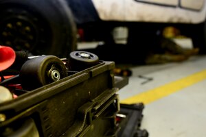 U.S. Army Soldiers work on the Humvees parked at the 155th Inland Cargo Transfer Company, motor pool at Fort Eustis, Va., Jan. 7, 2015. Pace conducted an annual inspection required of the Humvees at the motor pool. (U.S. Air Force photo by Senior Airman Kimberly Nagle/Released)