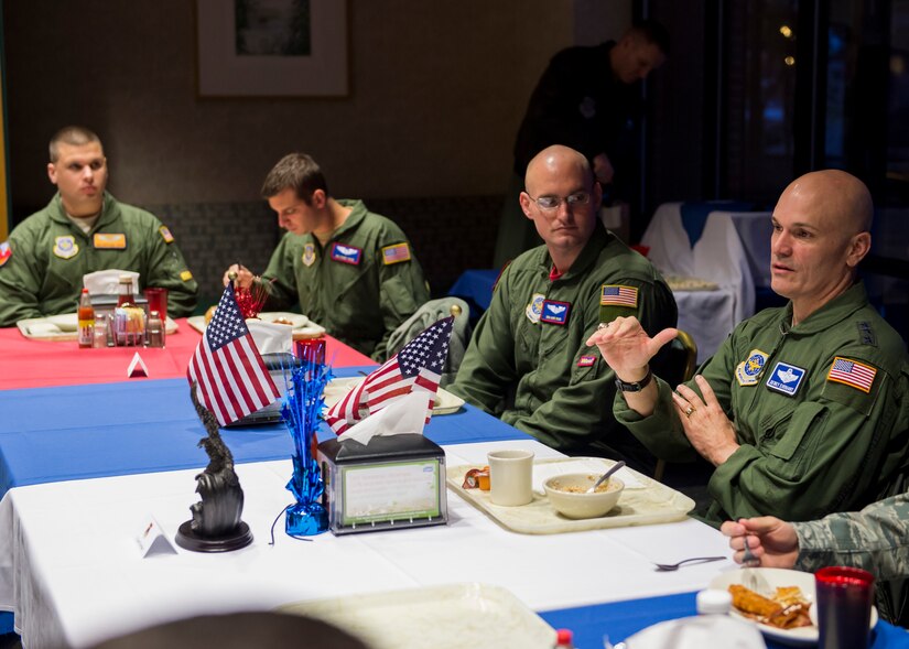 Lt. Gen. Carlton D. Everhart II, 18th Air Force commander, has breakfast with junior enlisted Airmen of the 437th Airlift Wing to get some face-to-face interaction, Jan. 9, 2015, in the Gaylor Dining Facility at Joint Base Charleston S.C. While visiting JB Charleston, the general toured the 437th Maintenance Group, the 437th Aerial Port Squadron, the 437th Operations Support Squadron and other units across the wing to interact with the Airmen and civilians who work to provide precise, reliable airlift worldwide every day. (U.S. Air Force photo/Senior Airman Jared Trimarchi)