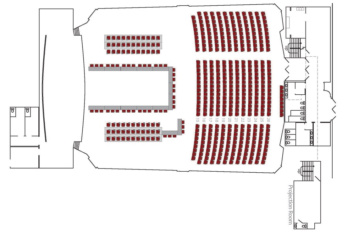 Jacobs Theater at Fort Eustis, Va., will lose approximately 200 seats when it is closed for renovations, beginning Jan. 26, 2015. The Enterprise Multimedia Center will level a portion of the floor and remove theater seating in the front half of the room to allow for a horseshoe-shaped layout for conferences, with an LED screen, 80-inch televisions and projector screens throughout the facility. (Courtesy graphic)