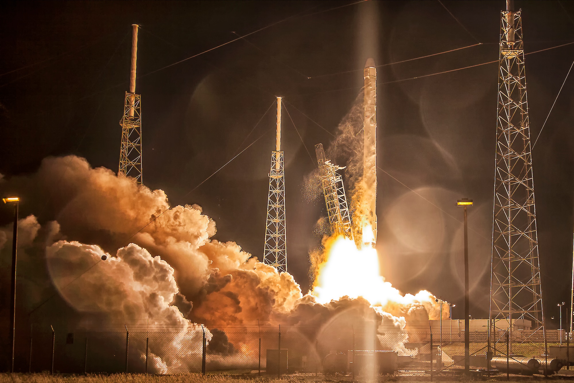 The 45th Space Wing supported Space Exploration Technologies' (SpaceX) successful launch of their Falcon 9 Dragon spacecraft headed to the International Space Station from Space Launch Complex 40, at 4:47 a.m., Jan. 10,  from Cape Canaveral Air Force Station, Fla. The mission, designated SpaceX CRS-5, is the fifth of 12 SpaceX flights NASA contracted with the company to resupply the space station. It will be the sixth trip by a Dragon spacecraft to the orbiting laboratory. (Photo courtesy/John Studewell/AmericaSpace) 
