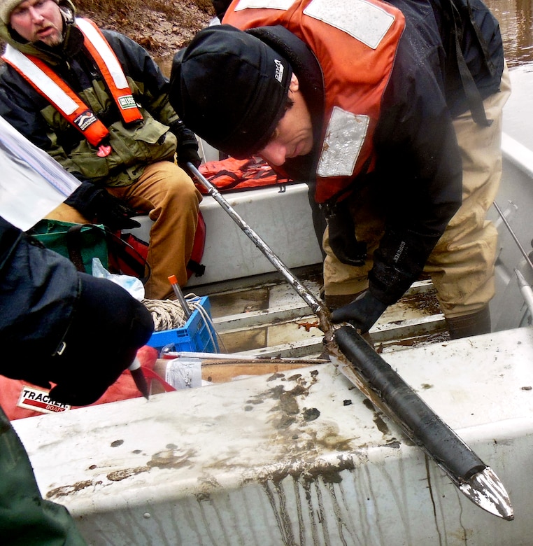 Dr. William Burgos, professor, and his assistant, Jeremy Harper, conducted a core sediment quality survey on five locations at Conemaugh Lake.