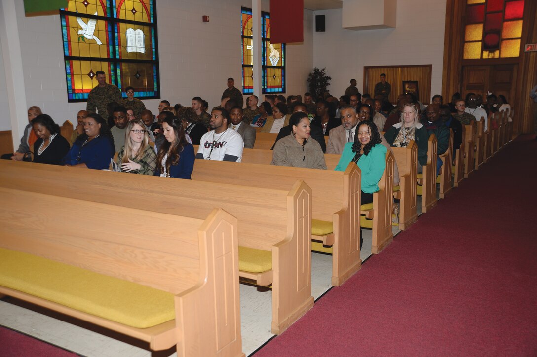 Base officials, personnel and guests fill Marine Corps Logistics Base Albany’s Chapel of the Good Shepherd for the installation's annual Dr. Martin Luther King Jr. ceremony.

