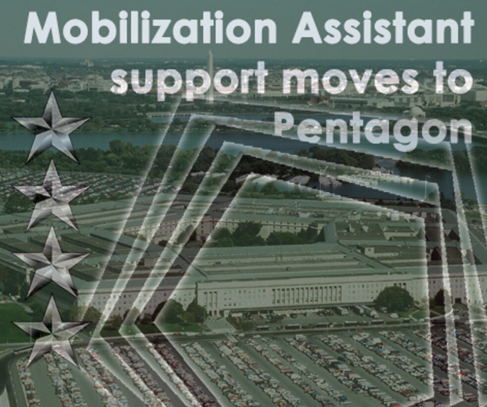 Support of the Air Force Reserve's Mobilization Assistants moved from Buckley Air Force Base, Colorado, to the Pentagon, Washington, D.C., Dec. 15. This population of individual reservists filling general officer billets was previously managed by the Readiness Management Group Detachment 29 and is now managed by Headquarters Individual Reservist Readiness and Integration Organization Detachment 7, Operating Location-Pentagon. (U.S. Air Force graphic/Master Sgt. Timm Huffman)