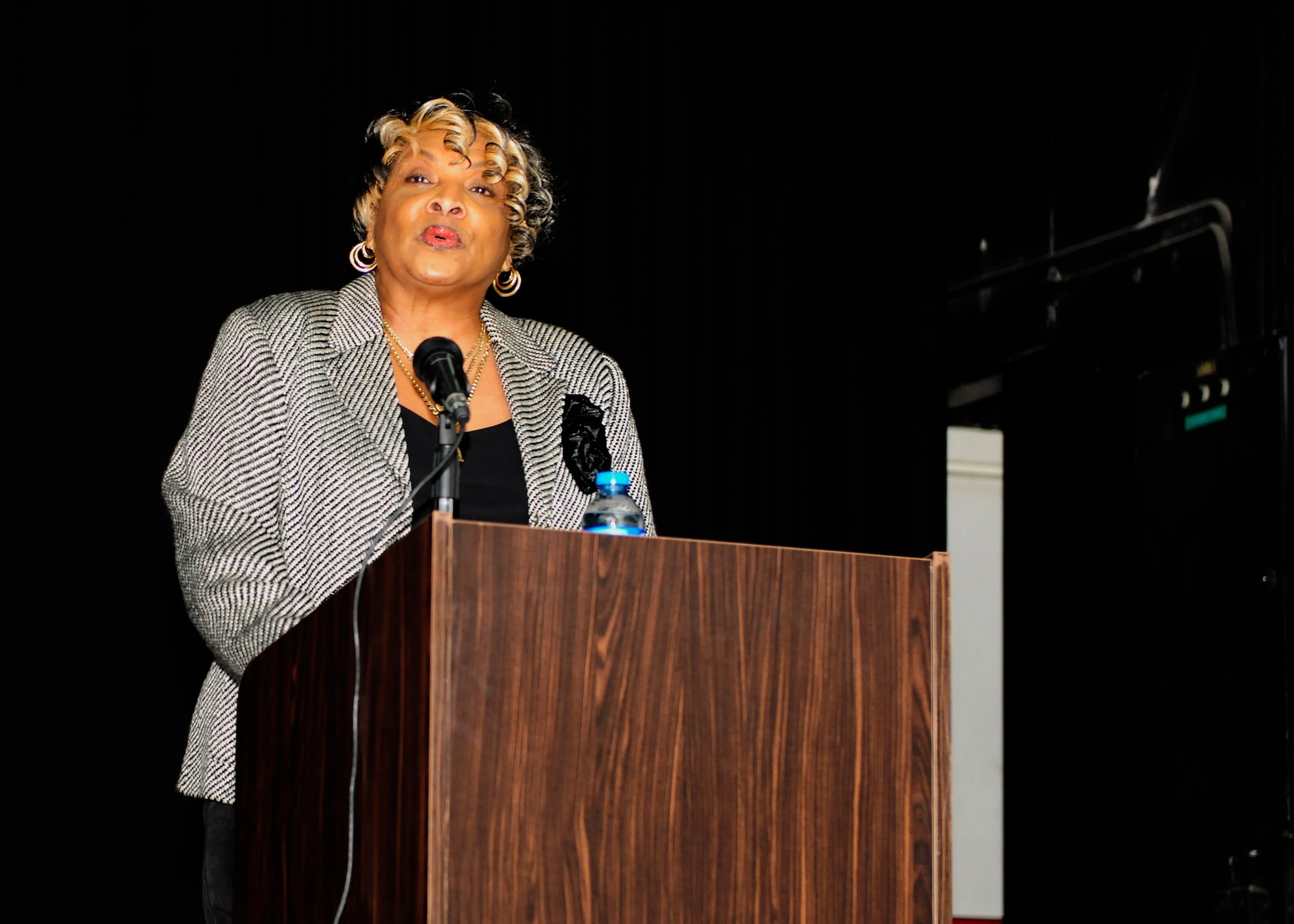Lola Hampton delivers a speech as part of an annual Martin Luther King Jr. observance luncheon Jan. 10, 2015, Incirlik Air Base, Turkey.  Hampton is a retired Chief Master Sgt. with two doctorates, one in Christian Theology and one an Honorary Doctorate’s Degree in Divinity. (U.S. Air Force photo by Senior Airman Krystal Ardrey/Released)