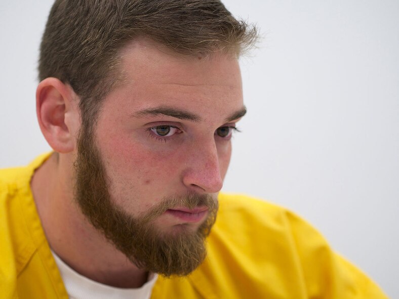 Former Airman 1st Class Lane Wyatt recounts the night of June 30, 2013, when he killed Citari Townes-Sweatt in a drunken-driving accident. Wyatt was sentenced Dec. 19, 2014, to 18 years in prison. (U.S. Air Force photos/David Bedard)
