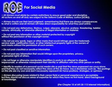 Air Force officials have opened access to Internet-based social media sites via the Air Force Network for official use and limited personal use. All Airmen must use due diligence when posting information online and must always follow Joint Ethics regulations, operations security and pubished rules of engagement.