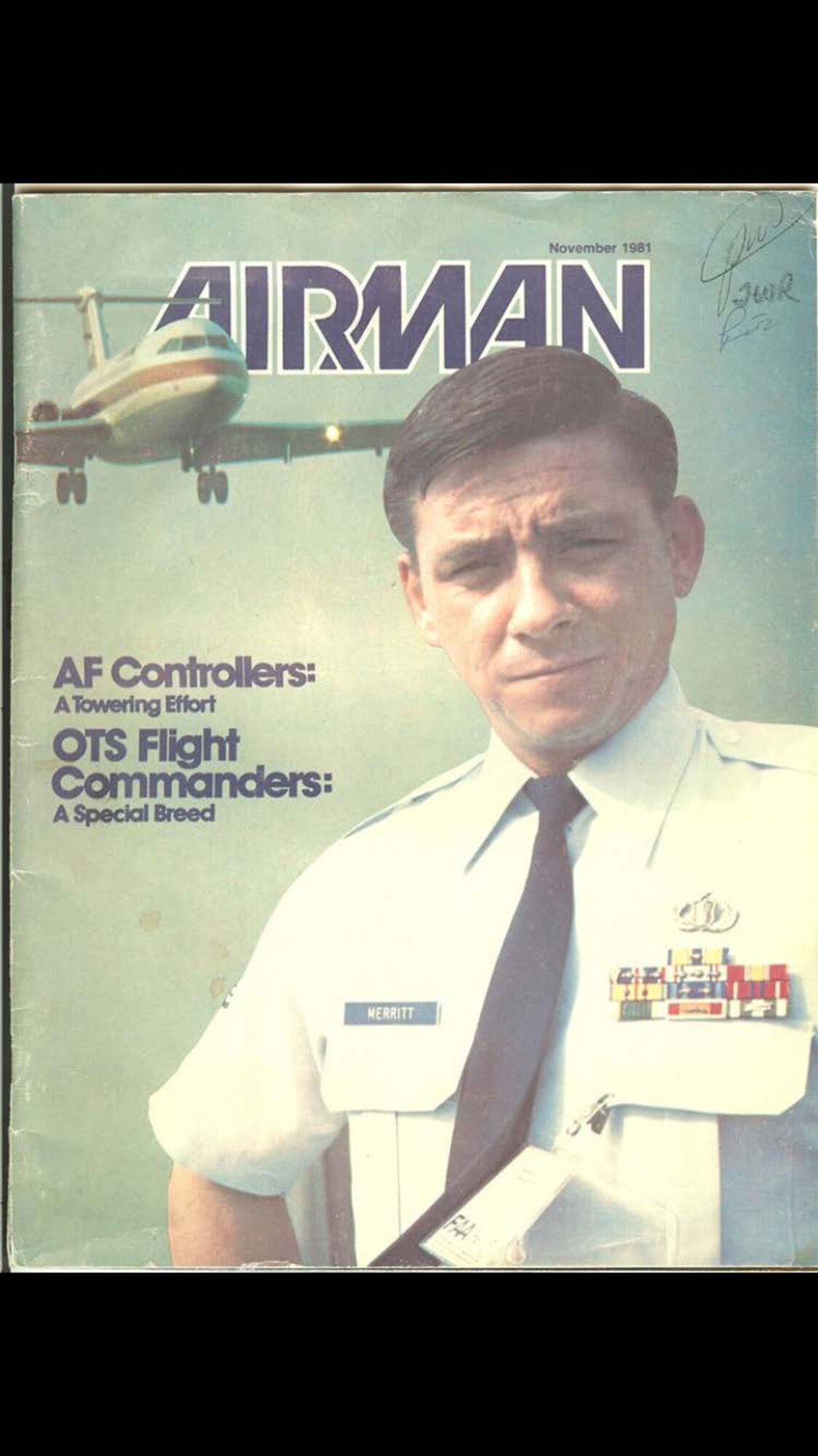 William Merritt, a retired Air Force master sergeant, is featured on a past cover of Airman Magazine. He is the father of Michael Merritt, 325th Operation Support Squadron radar approach control chief controller, and the second of three generations of Air Traffic Controllers. (U.S. Air Force courtesy photo)