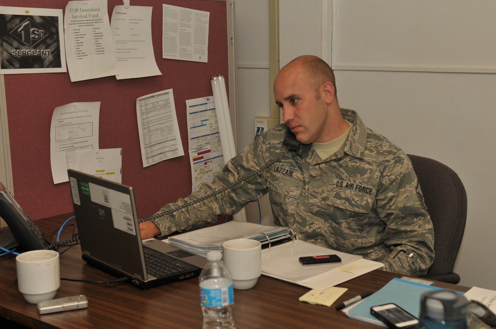 Master Sgt. Michael Lazzari was the deployed first sergeant during the fourth rotation the 109th Airlift Wing did in June 2014. He was recently selected as the 2015 New York Air National Guard First Sergeant of the Year. He has been the 109th Mission Support Group first sergeant for more than two years. (U.S. Air National Guard photo by Master Sgt. William Gizara/Released)