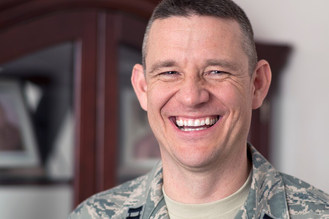 Head Chaplain Capt. Joseph Baker, 137th Air Refueling Wing, aims to encourage people to follow their spiritual identity and not just live by the rules of the Bible. Baker was hired as the full-time Chaplain in July 2014. (U.S. Air National Guard photo by Airman 1st Class Tyler Woodward/Released)