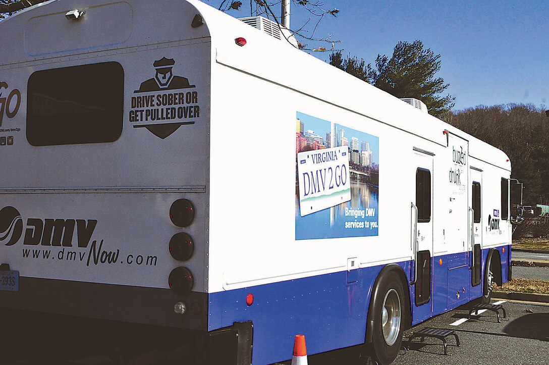 A DMV mobile office sits in the parking lot in front of the Exchange aboard Marine Corps Base Quantico on Jan. 5.