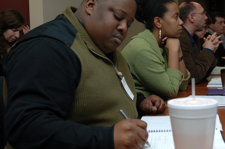Michael A. Ware, a supervisor in the Tulsa District Regulatory Division, takes notes during a workshop on consulting with tribal nations Jan. 13, 2015 at the Estes Kefauver Federal Building in Nashville, Tenn.  The U.S. Army Corps of Engineers Nashville District hosted the event designed to improve communication and collaboration with Native American Indian tribes.
