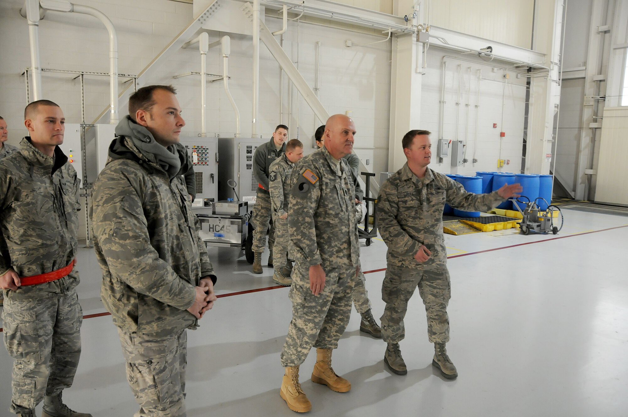 Command Sgt. Maj. Alan M. Ferris, Virginia National Guard Senior Enlisted Advisor to the Adjutant General of Virginia, met with Airmen from the 192nd Fighter Wing, Langley Air Force Base, Hampton, Va. During his visit, Ferris received a tour and mission brief on the F-22 Raptor and Intelligence Squadron capabilities.  
The SEA’s responsibilities include advising the Adjutant General of Virginia on all enlisted matters affecting training and utilization, health of the force, and enlisted professional development of Virginia National Guard Airmen and Soldiers.
