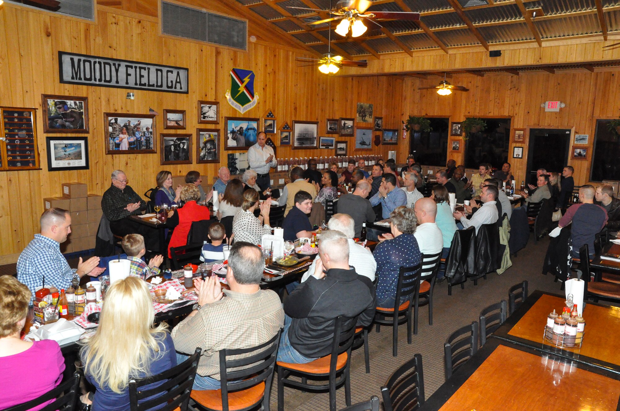 Col. John Nichols, 14th Flying Training Wing Commander, addresses members of Columbus Air Force Base and the local community at a dinner Jan. 14 at Moody AFB, Georgia.  The 81st FS will train Afghan student pilots and maintainers as part of the light air support training mission.