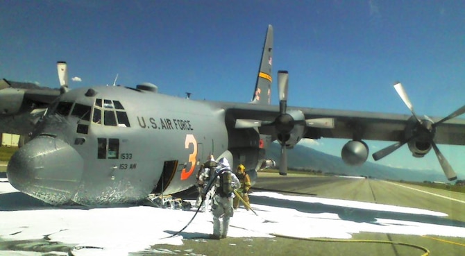 MAFFS 3 air tanker experienced a hard landing at Hill Air Force Base Aug. 17, 2014 There were no injuries. Photo supplied by Hill AFB, UT.