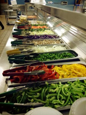 Healthy variety of food is offered every day by the Berg-Liles dining facility and the Raptor Quick Turn Flight Kitchen at Tyndall. Both dining facilities are committed to offering Airmen healthy options in accordance with the Department of Defense standards. (U.S. Air Force courtesy photo)