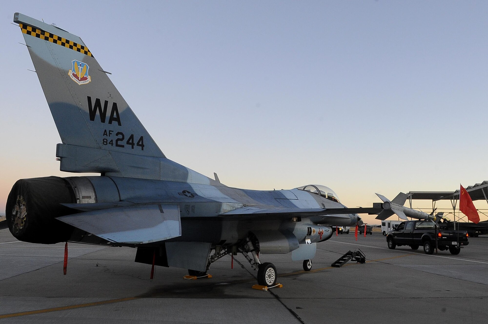 Jets from the 64th AGRS have a paint color scheme different from that of Luke’s jets. The 64th AGRS also flies a foreign flag to make the experience more authentic. (U.S. Air Force photo/Airman Pedro Mota)