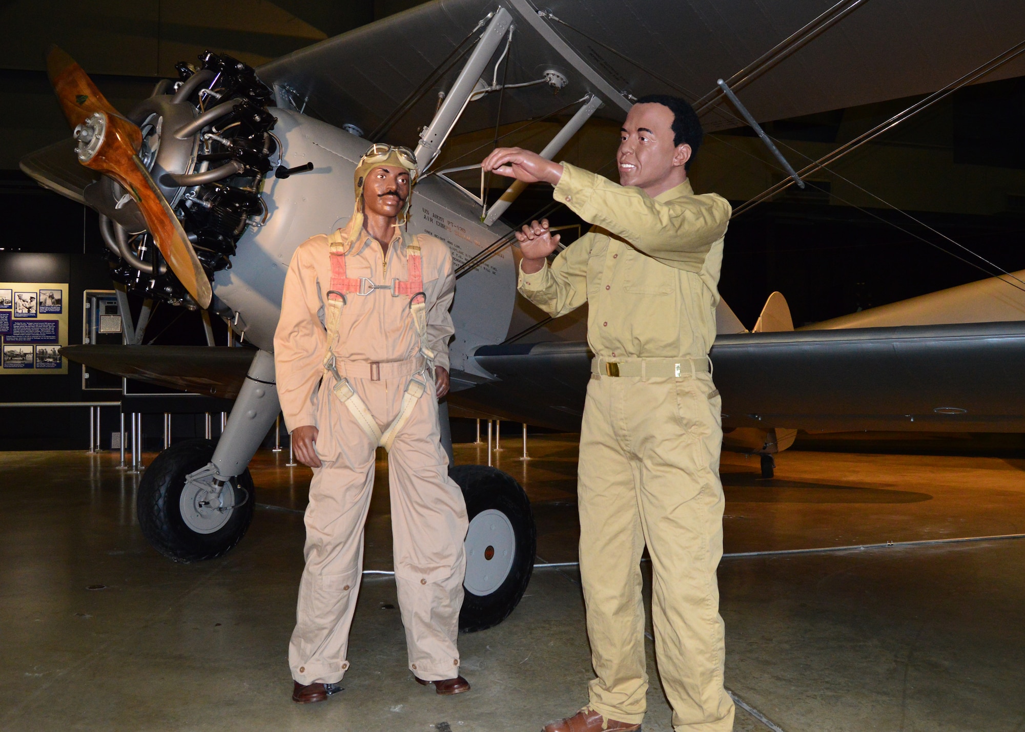 DAYTON, Ohio -- The Tuskegee Airmen diorama depicting a cadet and instructor on display in the WWII Gallery at the National Museum of the U.S. Air Force. (U.S. Air Force photo)
