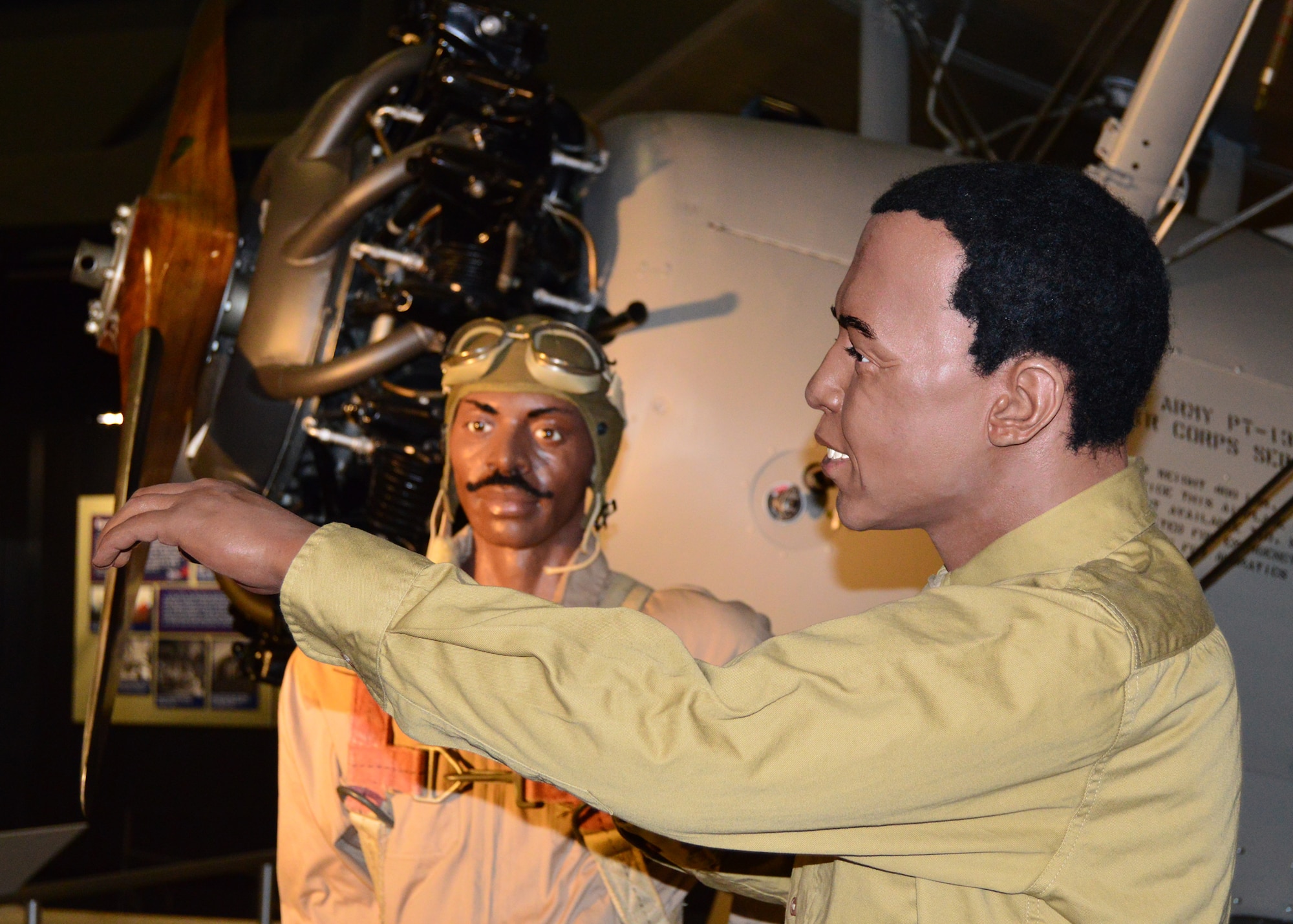 DAYTON, Ohio -- The Tuskegee Airmen diorama depicting a cadet and instructor on display in the WWII Gallery at the National Museum of the U.S. Air Force. (U.S. Air Force photo)
