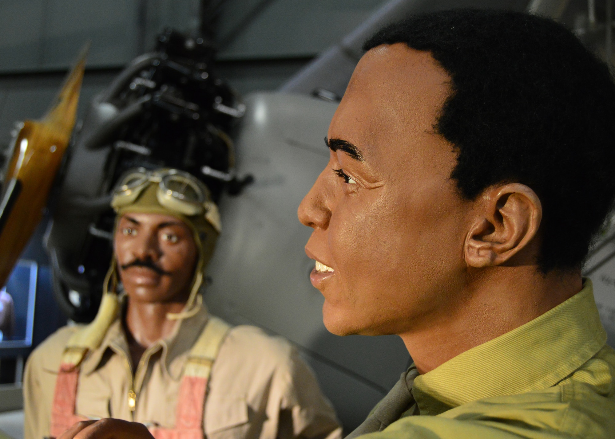 DAYTON, Ohio -- The Tuskegee Airmen diorama depicting a cadet and instructor on display in the WWII Gallery at the National Museum of the U.S. Air Force. (U.S. Air Force photo)
