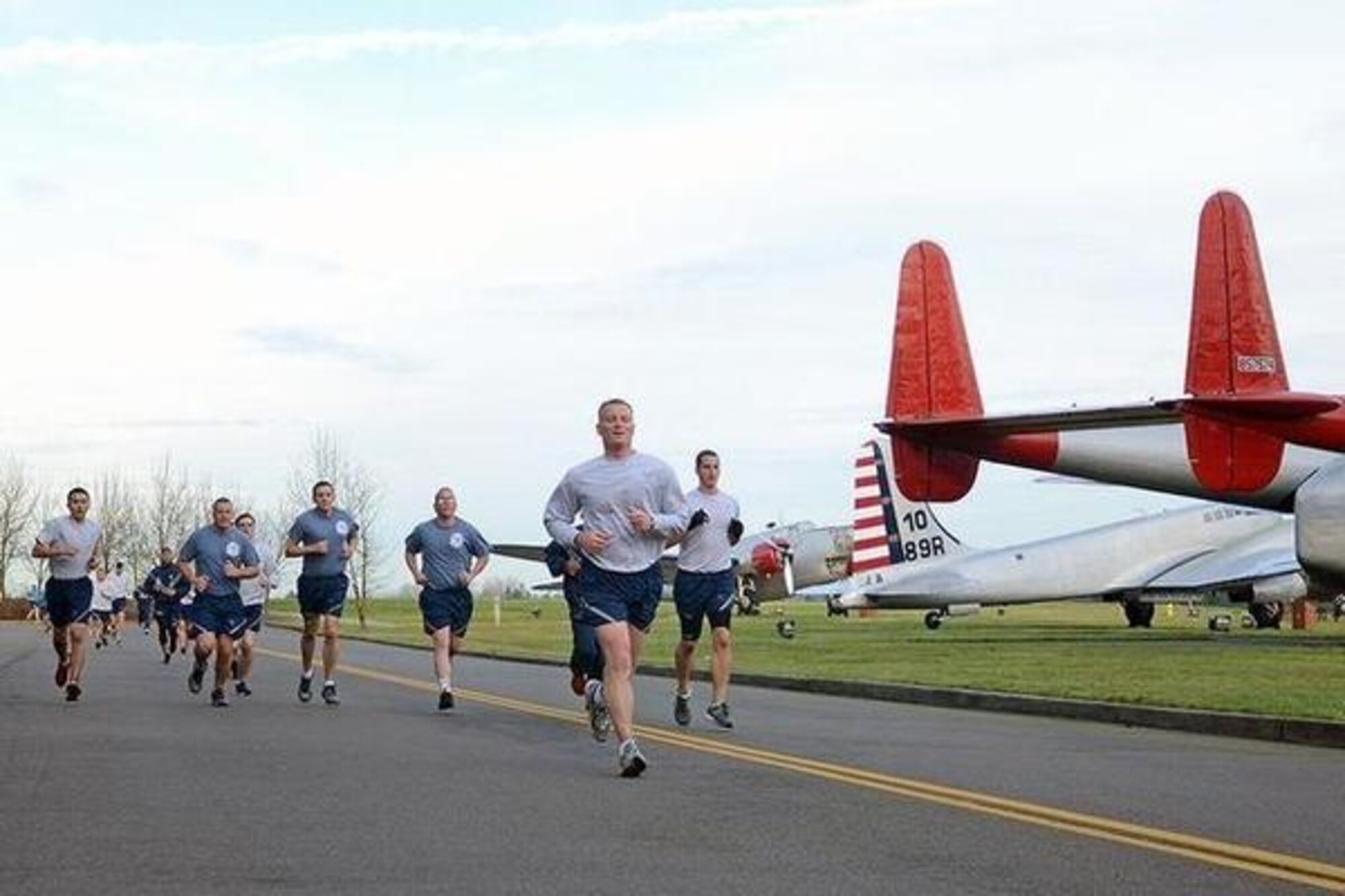 McChord Airmen get reacquainted with their Air Force culture Jan. 9, 2015, along the new route of the Team McChord Run.(Norhtwest Guardian/Senior Airman Jacob Jimenez)