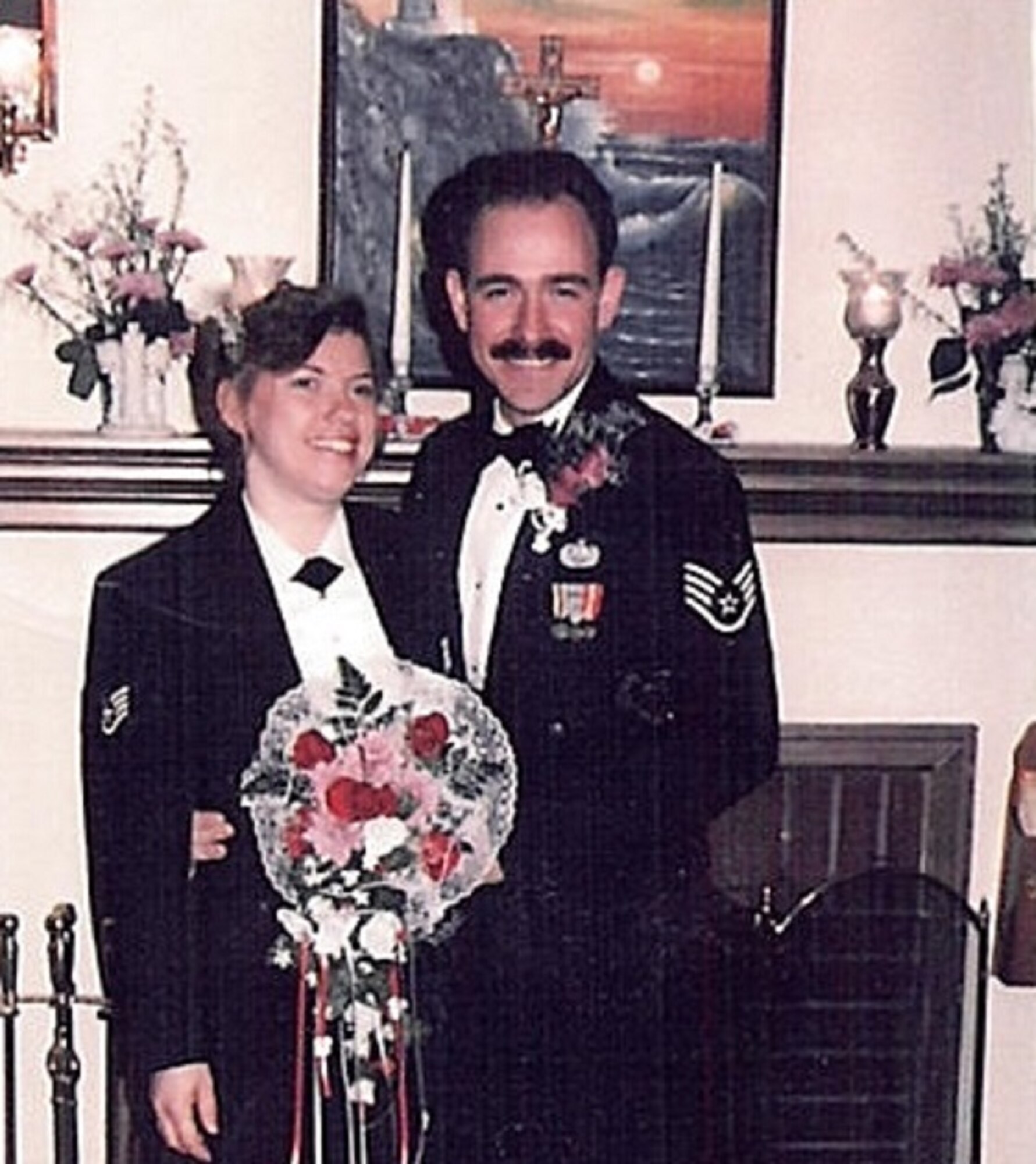 Then Staff Sgts. Joseph and Melena Quetel pose for a photo on their wedding day in 1992 in Ohio. The two originally met 10 years prior during Air Force Basic Military Training, Lackland Air Force Base, Texas. (Courtesy photo)