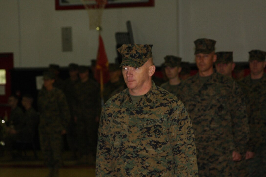 SgtMaj Andrew P Marshall becomes the MCES Sergeant Major in a ceremony held at Courthouse Bay on January 14th.