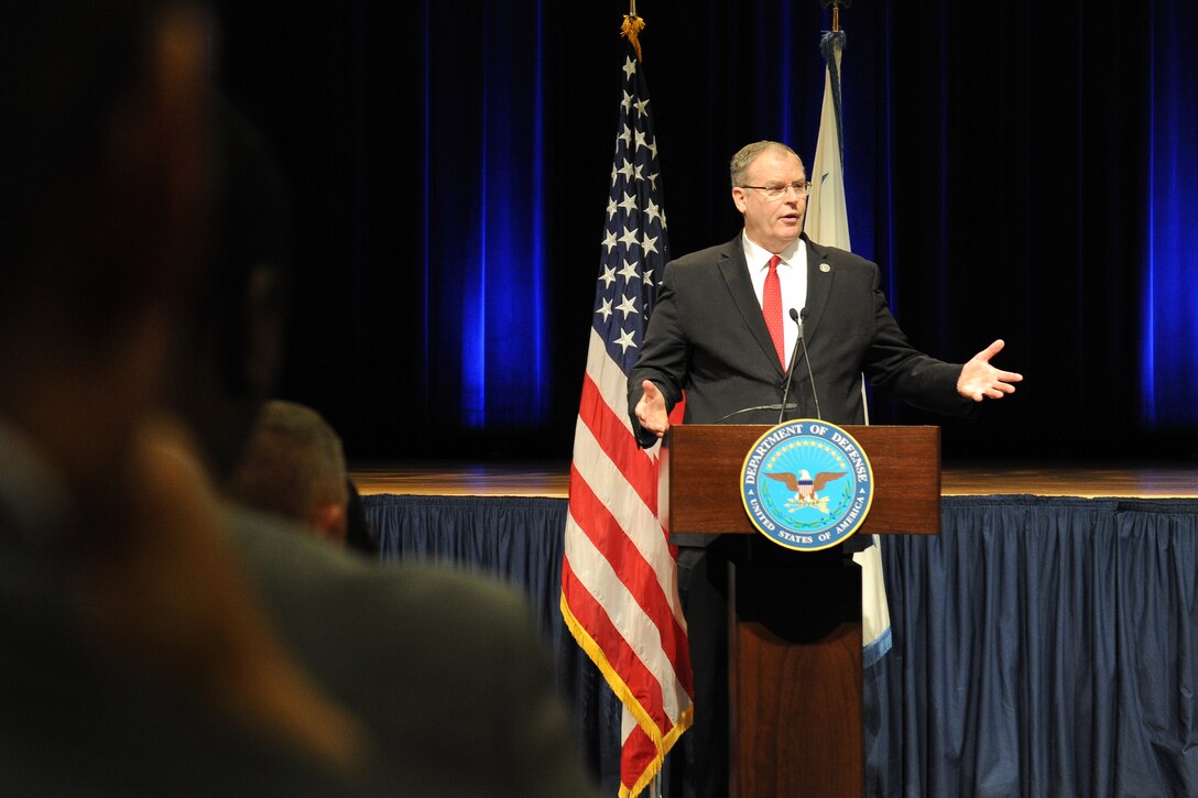 Deputy Defense Secretary Bob Work makes remarks during the annual Martin Luther King Jr. observance at the Pentagon, Jan. 15, 2015.