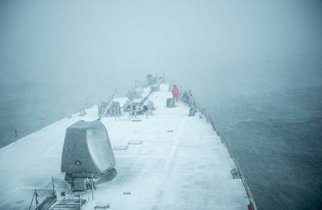 USS Donald Cook (DDG 75) transits the Black Sea, Jan. 7, 2015. Donald Cook, an Arleigh Burke-class guided-missile destroyer, forward-deployed to Rota, Spain, is conducting naval operations in the U.S. 6th Fleet area of operations in support of U.S. national security interests in Europe. (U.S. Navy photo by Mass Communication Specialist 2nd Class Karolina A. Oseguera/Released)