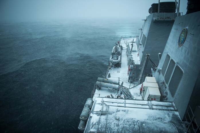 USS Donald Cook (DDG 75) transits the Black Sea, Jan. 7, 2015. Donald Cook, an Arleigh Burke-class guided-missile destroyer, forward-deployed to Rota, Spain, is conducting naval operations in the U.S. 6th Fleet area of operations in support of U.S. national security interests in Europe. (U.S. Navy photo by Mass Communication Specialist 2nd Class Karolina A. Oseguera/Released)