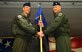 Lt. Col. Nathan Mead (right), 334th Fighter Squadron incoming commander, accepts the guidon from Col. Brian Afflerbaugh, 4th Operations Group commander, during a change of command ceremony at Seymour Johnson Air Force Base, North Carolina, Jan. 16, 2015. Mead accepted command of the squadron formerly led by Lt. Col. Donn Yates, 334th FS outgoing commander. (U.S. Air Force photo/Senior Airman Ashley J. Thum)