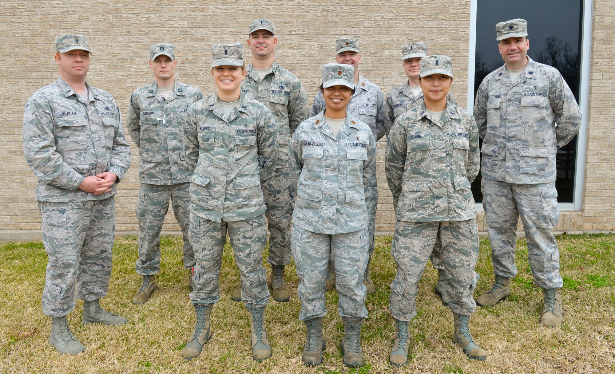 Biomedical Science Corp members from the 2nd Medical Group pose for a photo on Barksdale Air Force Base, La., Jan. 20, 2015. The Air Force recognized the achievements of the men and women who comprise the BSC by designating Jan. 26 to 30 as BSC Appreciation Week. This year is noteworthy as it marks the BSC?s 50th anniversary. (U.S. Air Force photo/Senior Airman Benjamin Raughton)