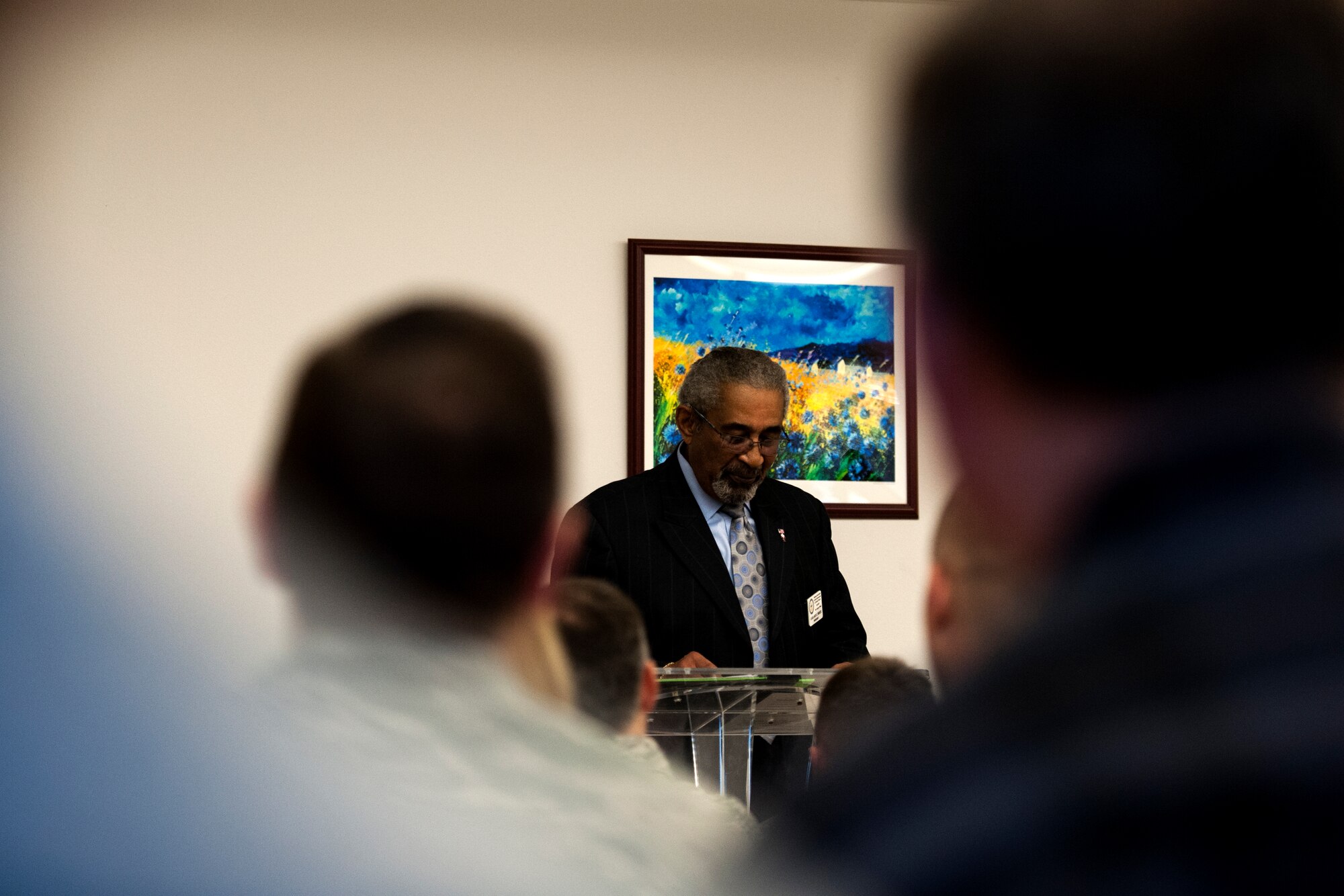 GOODFELLOW AIR FORCE BASE, Texas – Garland Freeze gives a speech on the legacy of Martin Luther King Jr. during The March on Goodfellow Air Force Base at the Taylor Chapel, Jan. 16. Freeze is a retired Army Chief Warrant Officer 3. Freeze is involved in the local community, being the president of the San Angelo NAACP, a lifetime member of the Disabled American Veterans, Concho Valley Workforce Development Board member and is on the San Angelo Chief of Police Challenge Panel. (U.S. Air Force photo/ Airman 1st Class Scott Jackson)