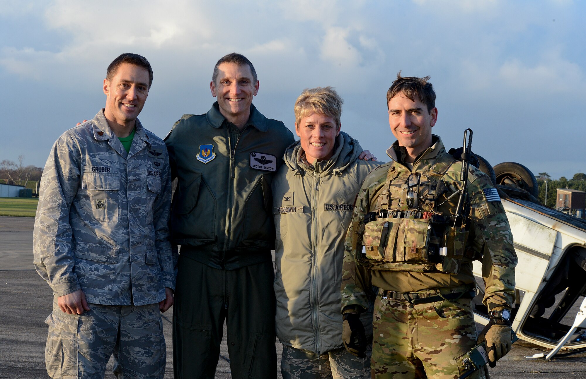 Members of the 48th Operations Group pose for a picture with Col. Kristin Goodwin, 2nd Bomb Wing commander, during an Installation Excellence Selection Board visit on Royal Air Force Lakenheath, England, Jan. 15, 2015. The IESB visited the Liberty Wing to determine weather Joint Base Andrews or RAF Lakenheath will win the Commander in Chief’s Annual Award for Installation Excellence. (U.S. Air Force Photo/Airman 1st Class Trevor T. McBride/Released)