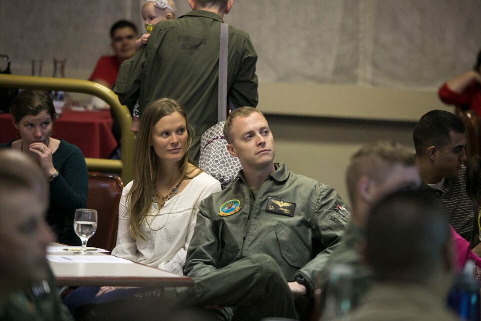 Marines and their spouses attend a pre-deployment brief Jan. 16 at Marine Corps Air Station Futenma’s Habu Pit club. The brief was held to prepare them for the 31st Marine Expeditionary Unit’s upcoming Spring Patrol. The Marines are with Marine Medium Tiltrotor Squadron 262 (Reinforced), currently assigned to the 31st MEU as the aviation combat element. 
