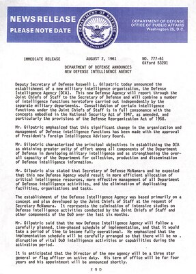 Pres release announcing creation of DIA.