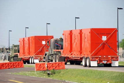 Transportation Company, Combat Sustainment Support Battalion, transport oil boom material to Amelia, La., to be used in operations related to the oil spill off the coast of Louisiana, May 8, 2010.