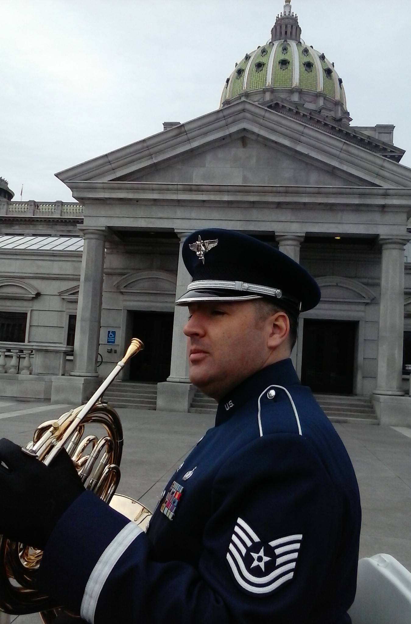 TSgt Jeremy Buss performs with Brass in Blue for the inauguration of Gov. Tom Wolf, Pennsylvania’s 47th governor, in Harrisburg, Pa. on Tuesday, Jan. 20, 2015.