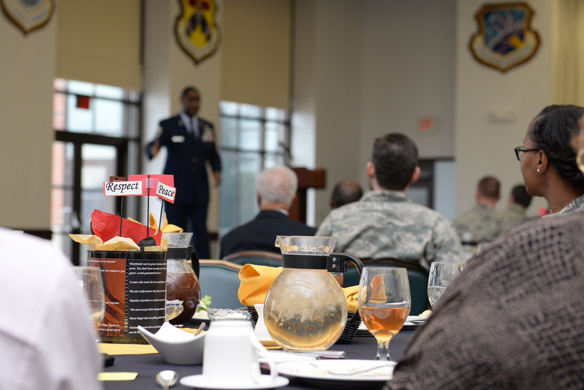 Scott AFB hosted a Martin Luther King, Jr. luncheon at the Club, to share the importance of the day and the man behind it, Jan. 14, 2015. Guest speakers included retired Chief Master Sgt. Robert Dandridge, Civil Air Patrol, and 1st Lt. Jonathan Davis, who spoke about how King affected them throughout their life. (U.S. Air Force photos by A1C Erica Crossen)