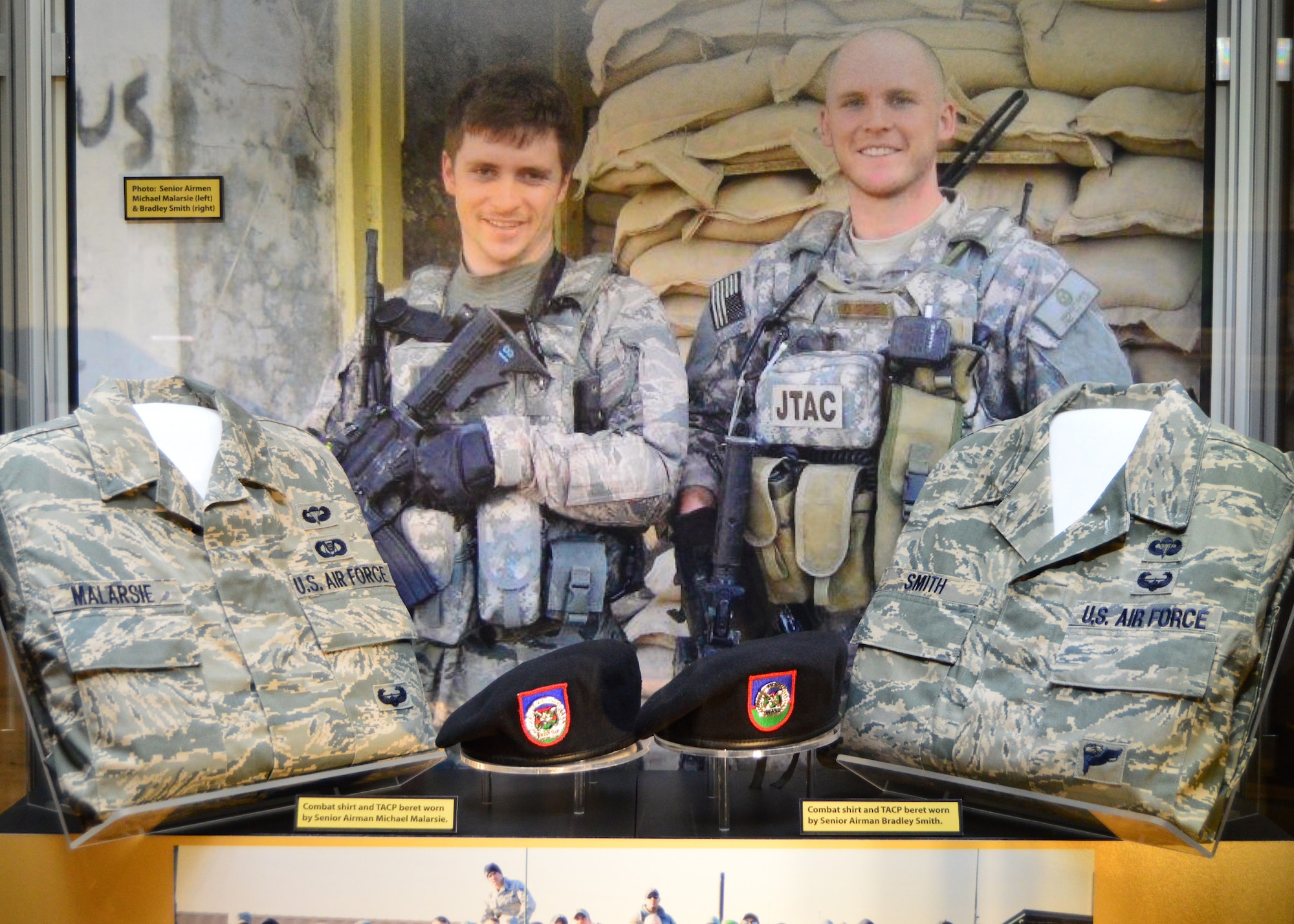 DAYTON, Ohio -- The "Duty First, Always Ready" exhibit, located in the Cold War Gallery at the National Museum of the U.S. Air Force, highlights the service of Senior Airmen Michael Malarsie and Bradley Smith, a two-man Joint Terminal Attack Controller (JTAC) who deployed together to Afghanistan in December 2009. (U.S. Air Force photo)
