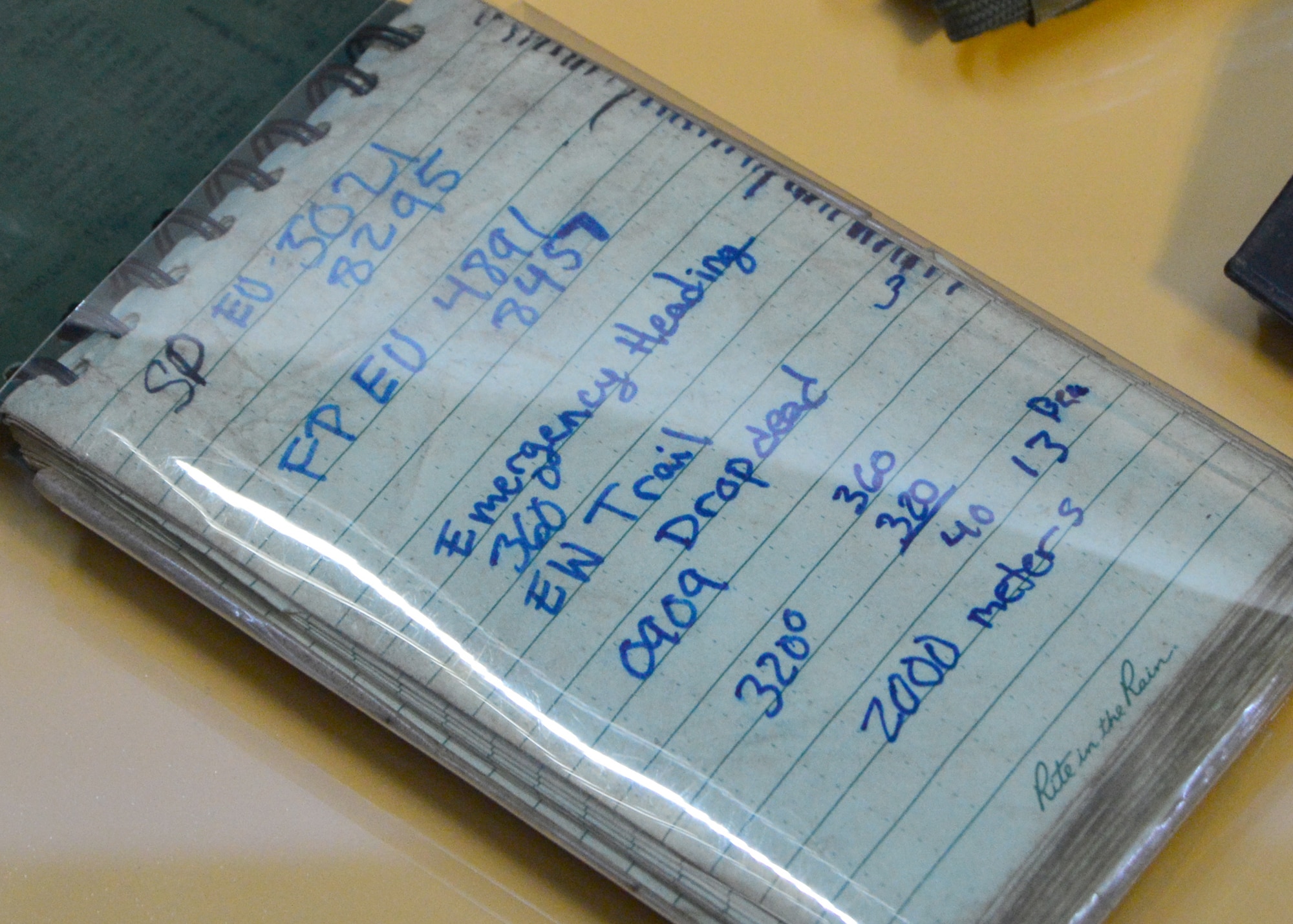 DAYTON, Ohio -- The "Duty First, Always Ready" exhibit, located in the Cold War Gallery at the National Museum of the U.S. Air Force, highlights the service of Senior Airmen Michael Malarsie and Bradley Smith, a two-man Joint Terminal Attack Controller (JTAC) who deployed together to Afghanistan in December 2009. Here is the notebook used by Senior Airman Smith. (U.S. Air Force photo)
