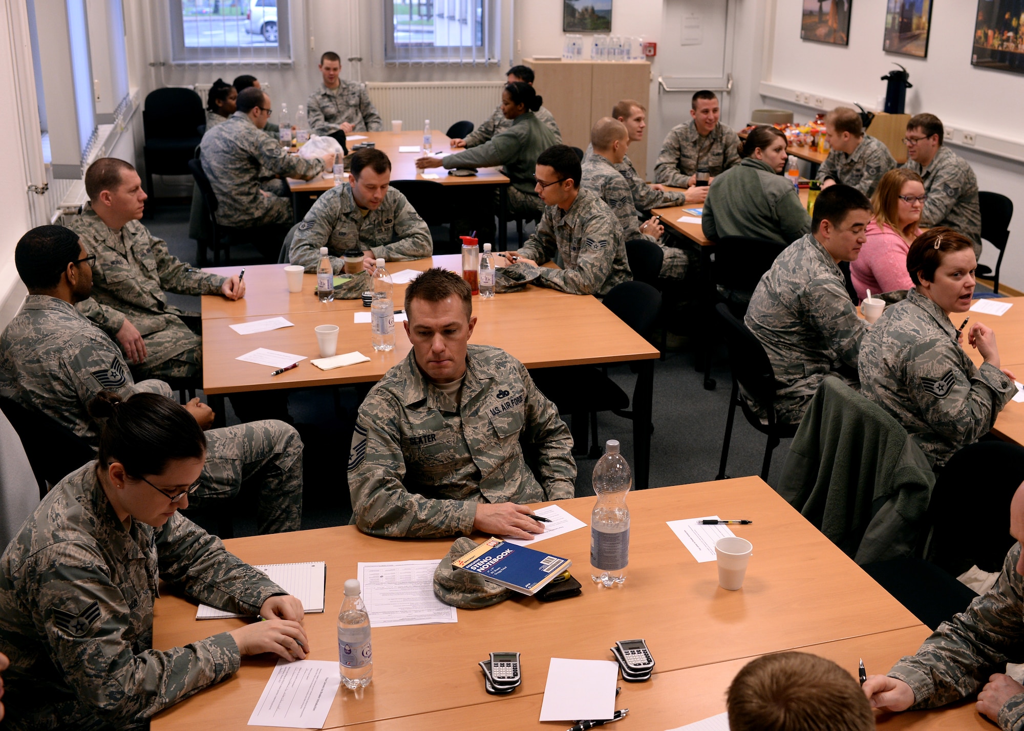 Participants of the Healthy Relationships Series interview each other in the 52nd Force Support Squadron Airman and Family Readiness Center at Spangdahlem Air Base, Germany, Jan. 14, 2015. The interviews were part of the Four Lenses assessment, a course that recognizes each individual's personality traits. The community readiness specialists at the A&FRC offer similar classes once a month designed to strengthen relationships of any kind: between coworkers, supervisors and subordinates, or husband and wife. (U.S. Air Force photo by Staff Sgt. Daryl Knee/Released)