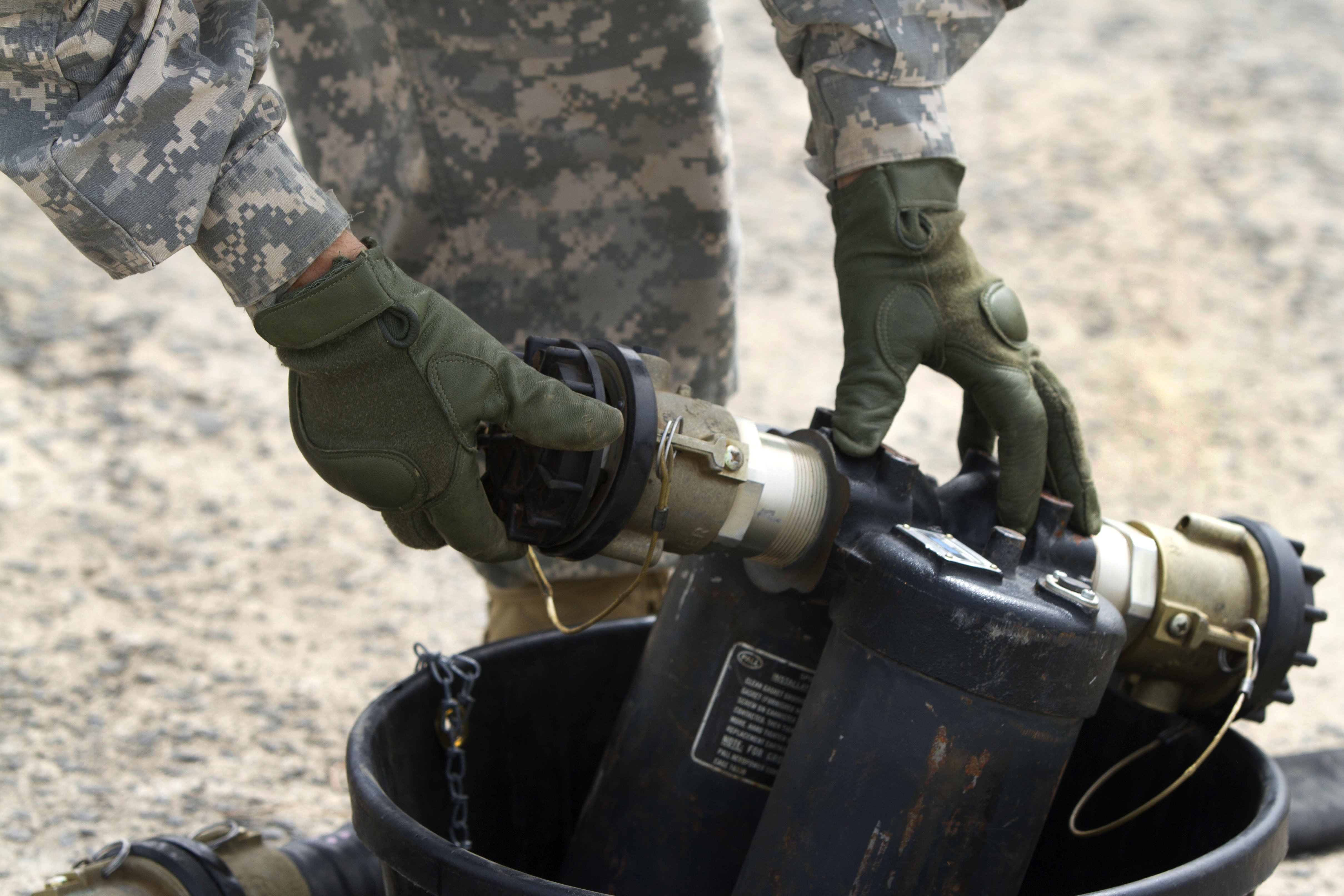 U.S. soldiers teach a fuel handlers class to other soldiers on Roberts